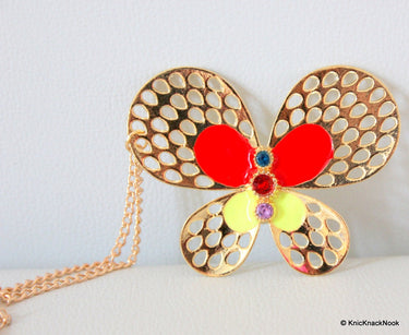 Gold, Red and Green Butterfly Pendant Necklace